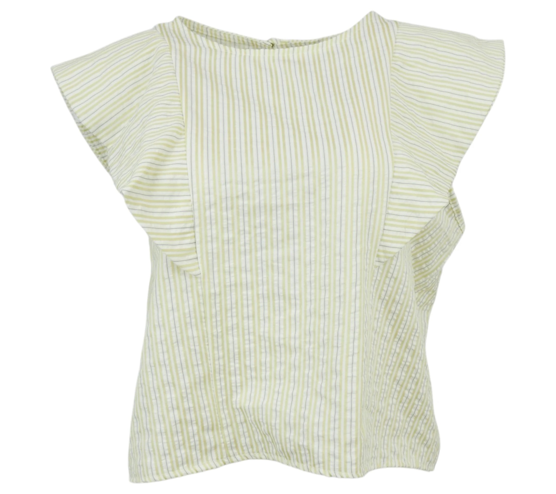 Blusa de rayas amarillas con volante en mangas