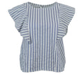 Blusa de rayas azul marino con detalle de volante
