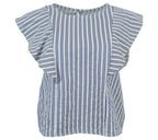 Blusa de rayas azul marino con detalle de volante