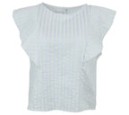 Blusa de rayas celeste ligera con mangas con volante