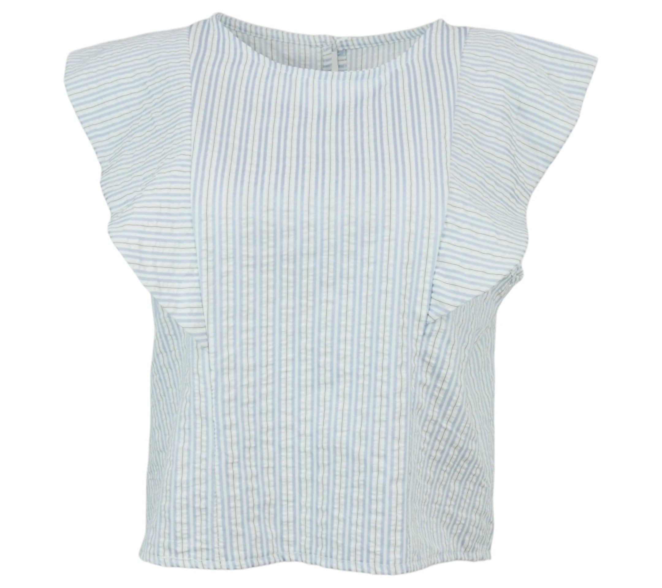 Blusa de rayas celeste ligera con mangas con volante