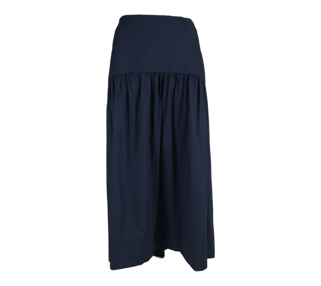 falda midi fluida mujer azul marino con vuelo