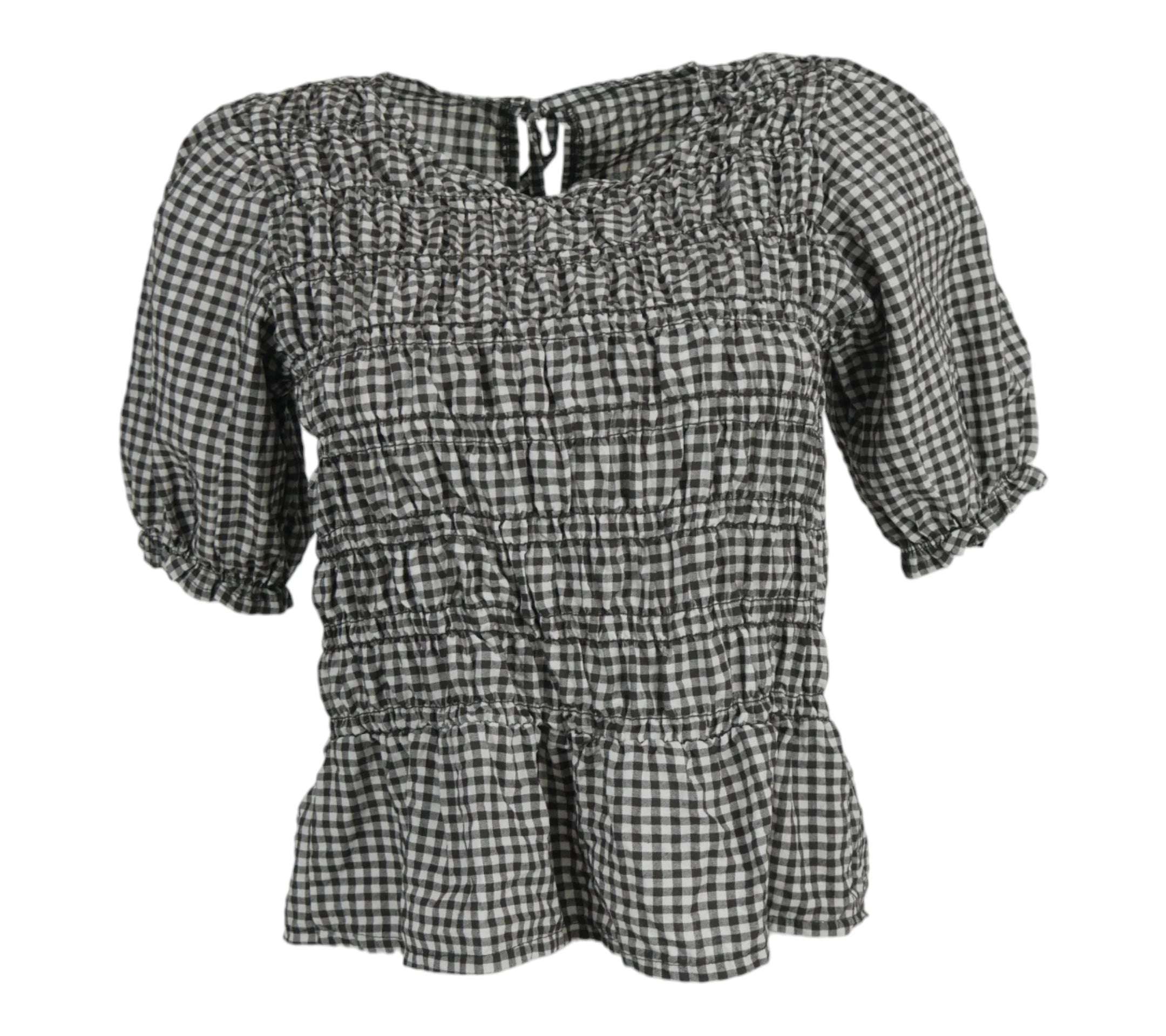 blusa vichy fruncida marron con volante mujer
