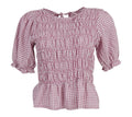 blusa vichy fruncida rosa manga abullonada mujer