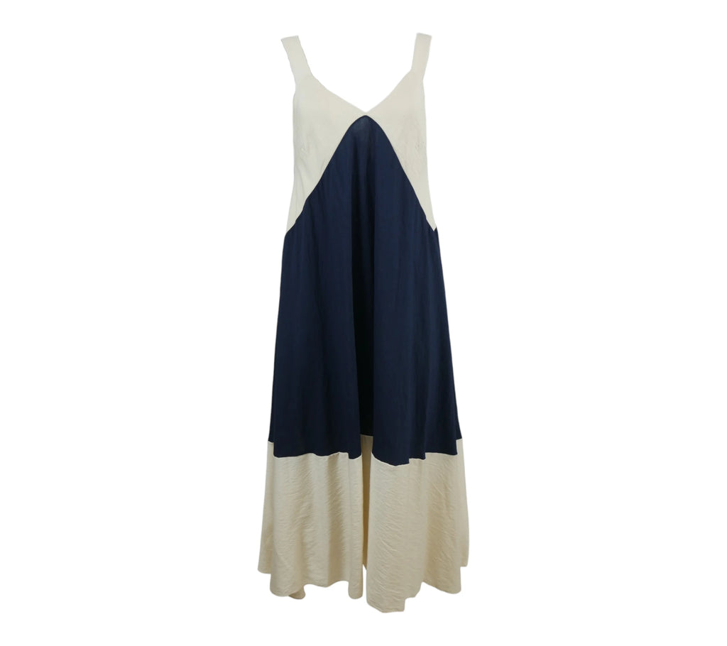 Vestido Mallorca contraste azul marino y beige