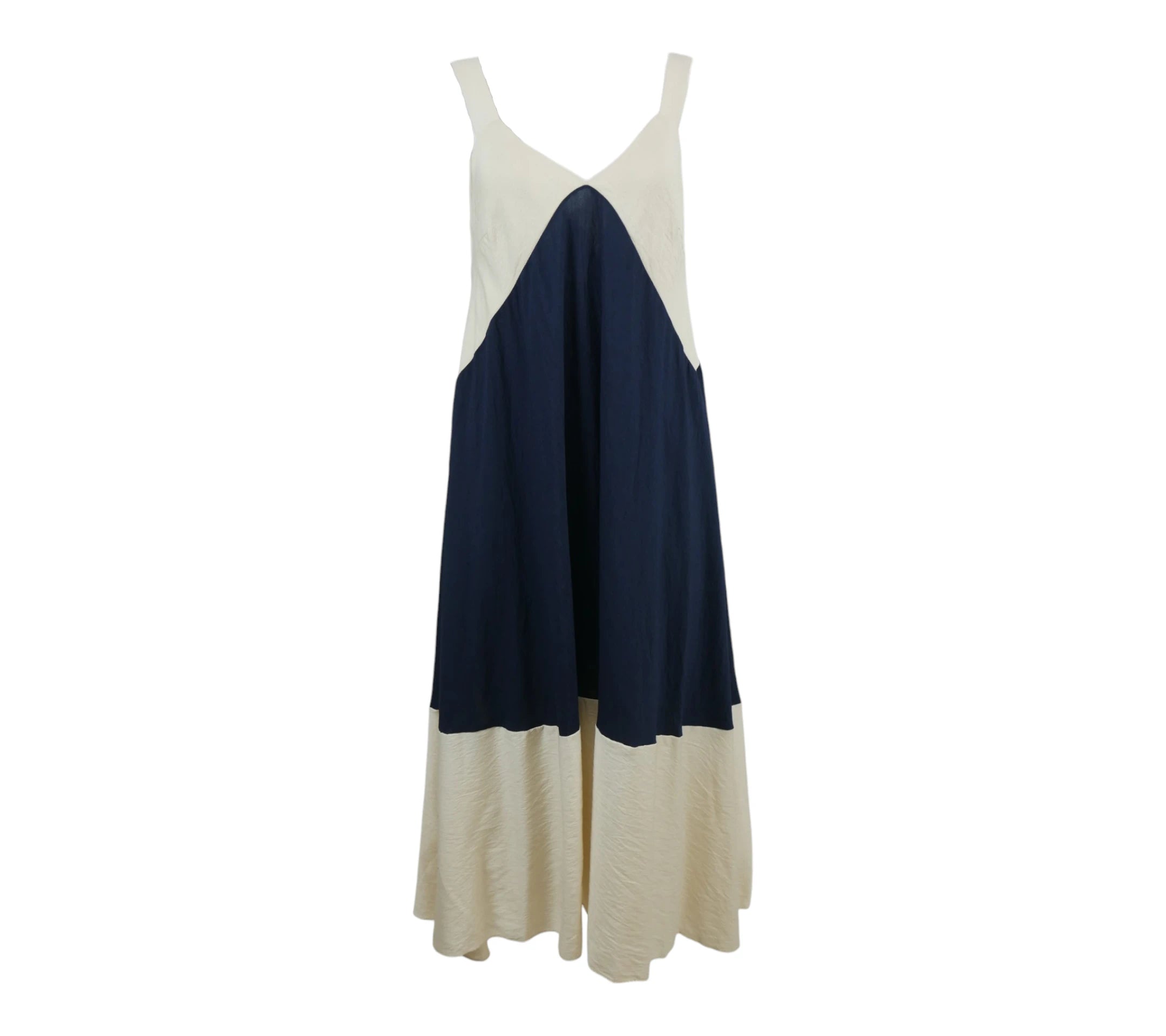 Vestido Mallorca contraste azul marino y beige