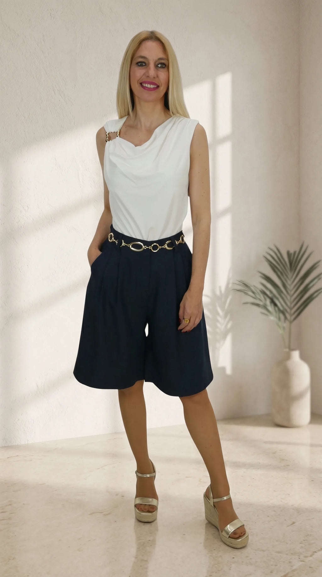 Look de Bermuda Sastre de colo negro con top aro blanco