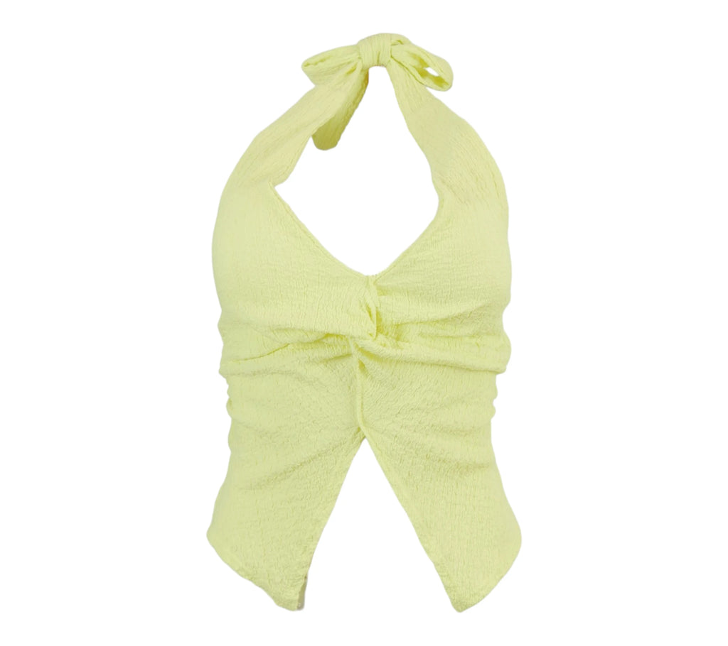 top halter amarillo nudo frontal mujer