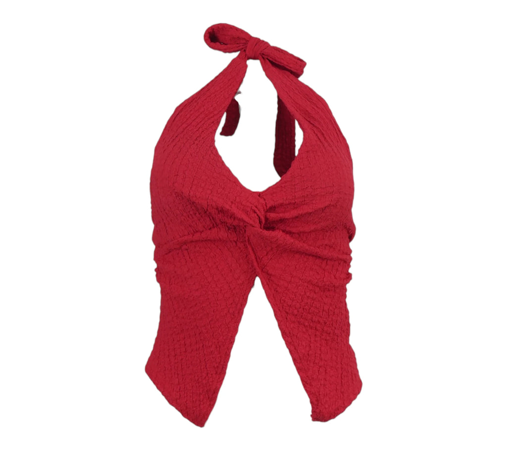 top halter rojo nudo frontal mujer