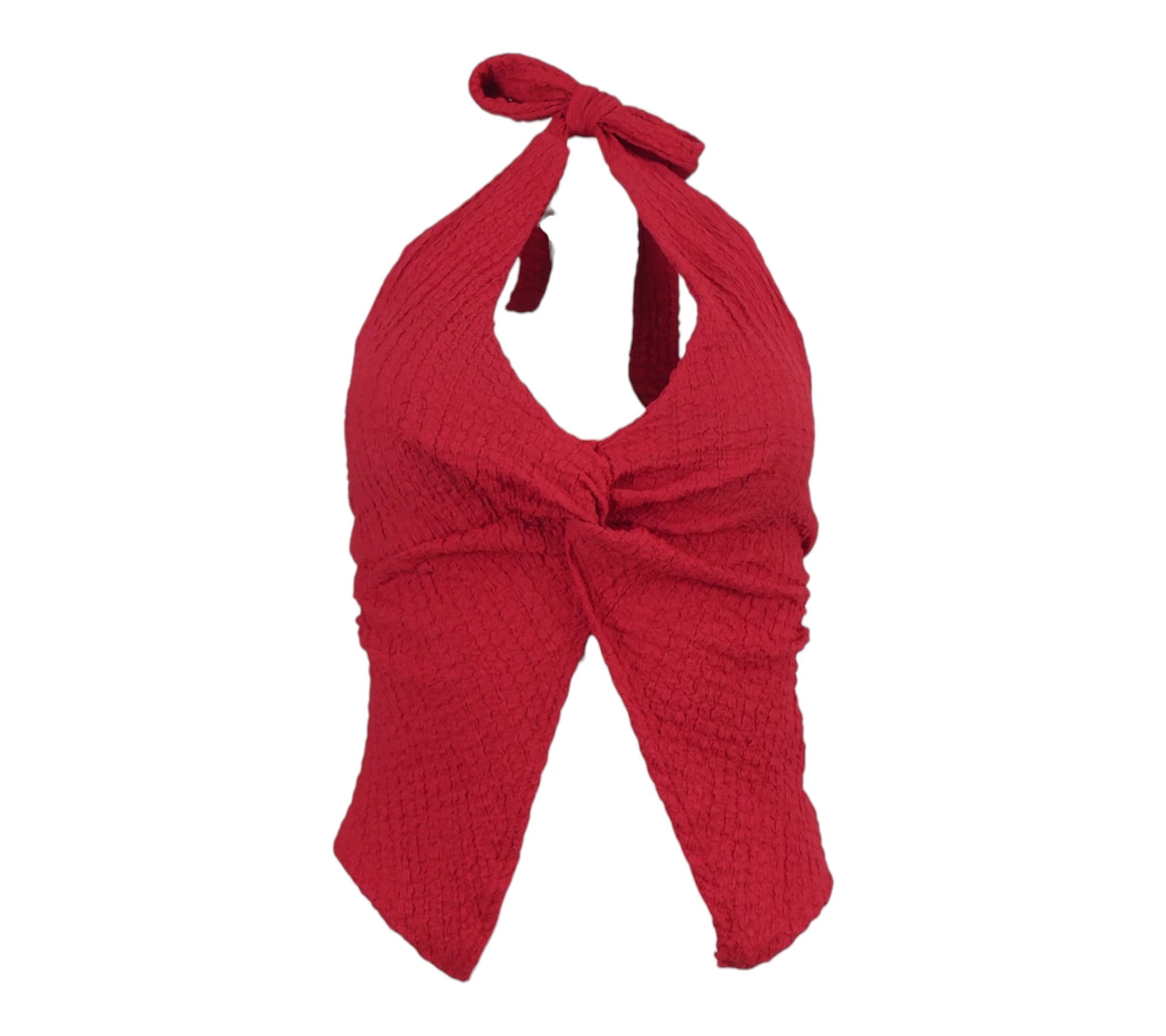 top halter rojo nudo frontal mujer