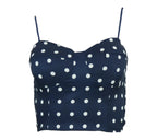 Top de tirantes tipo corset azul marino con lunares blancos