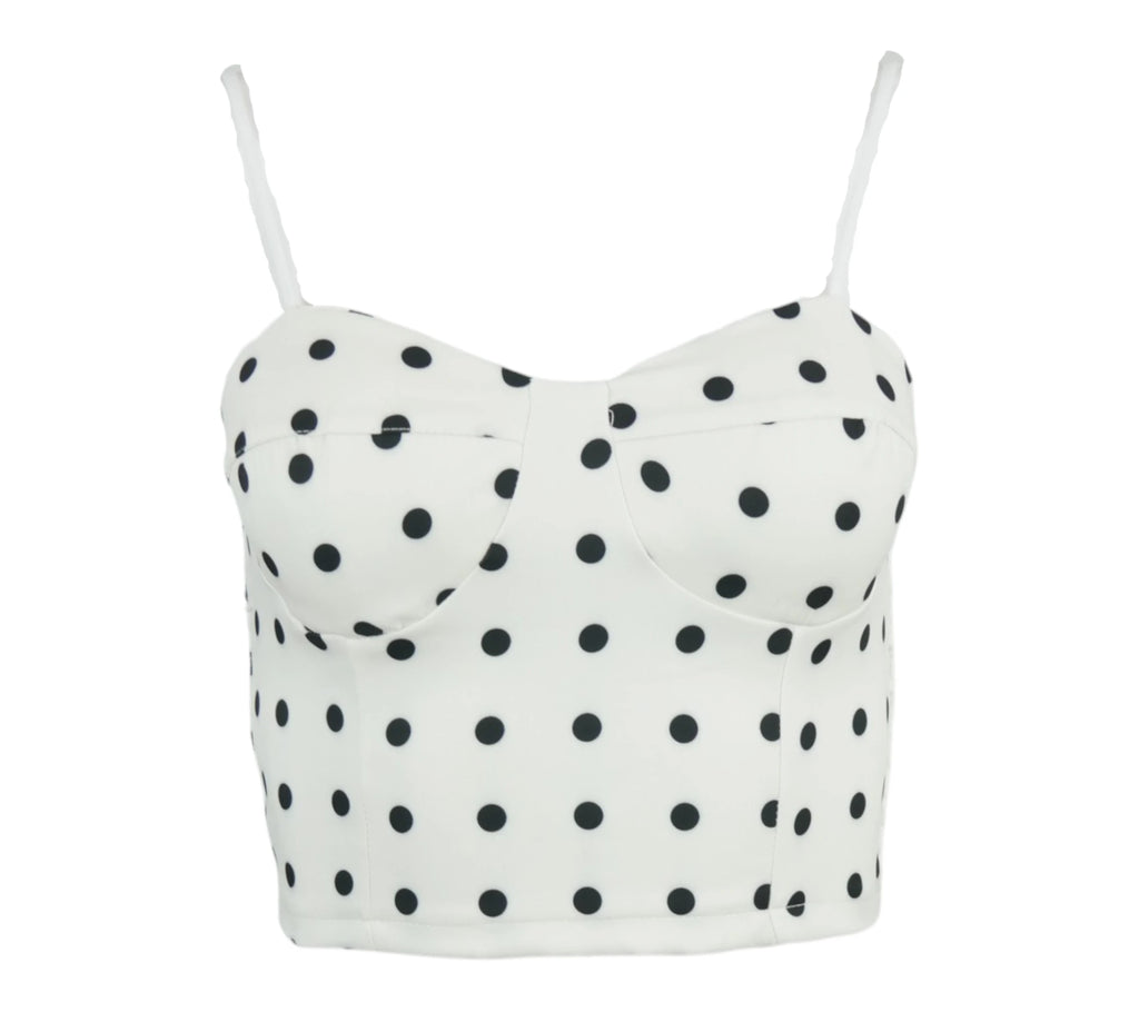 Top de tirantes tipo corset blanco con lunares negros
