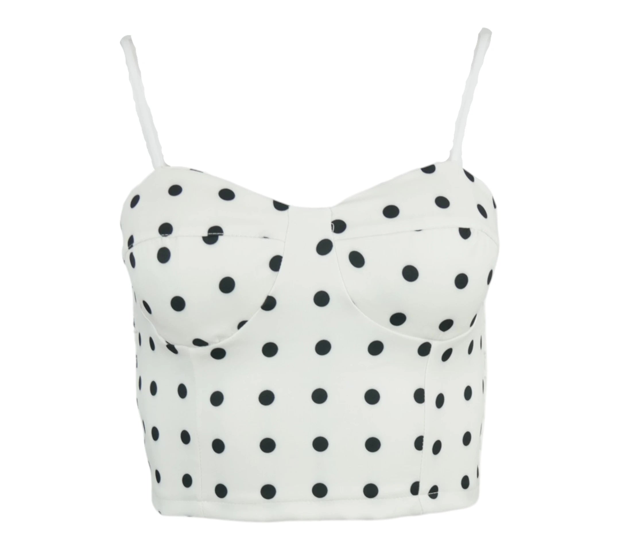 Top de tirantes tipo corset blanco con lunares negros