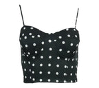 Top de tirantes tipo corset negro con lunares blancos