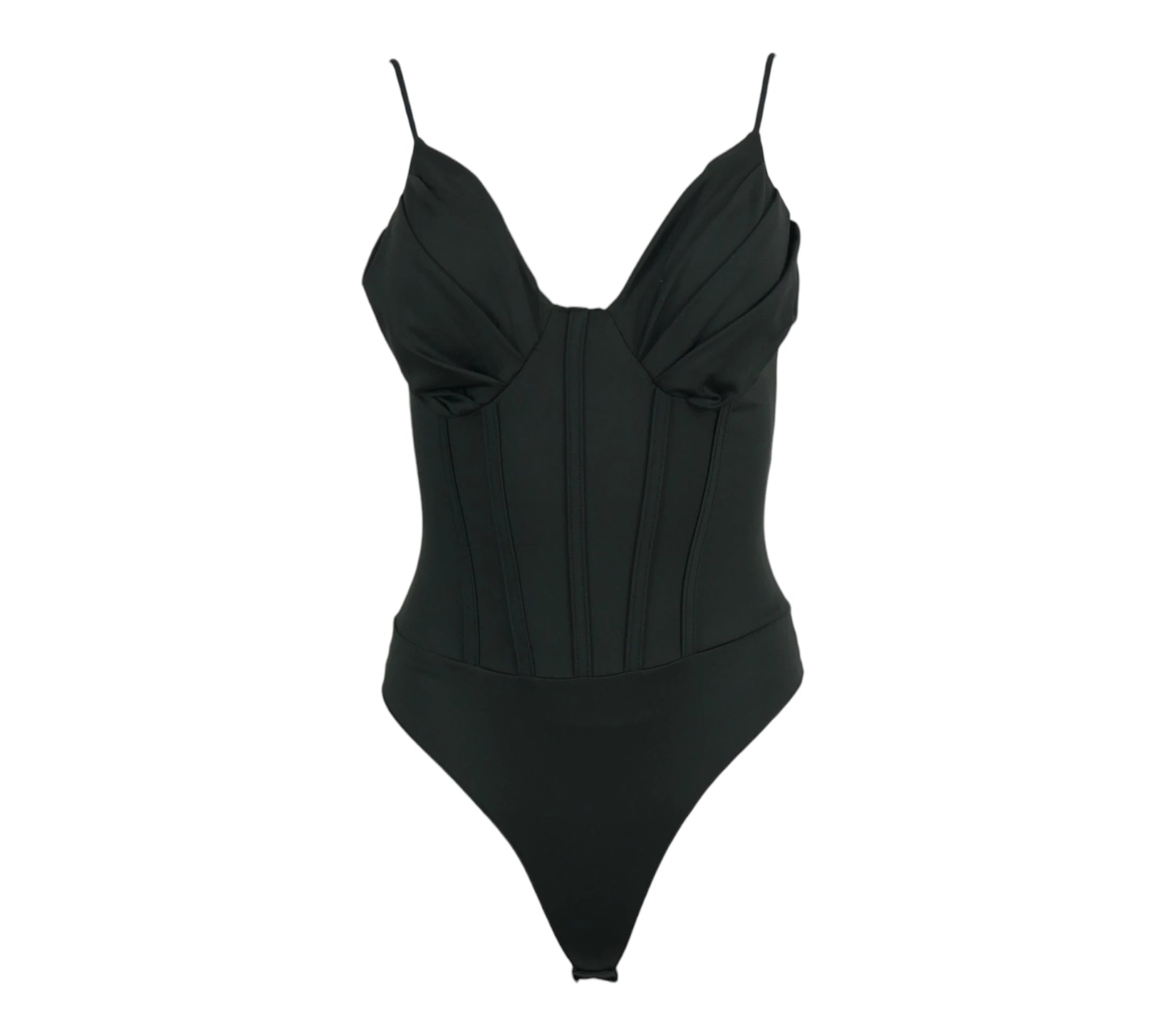 Body efecto corset negro ajustado con diseño estructurado y elegante