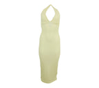 Vestido halter ajustado amarillo textura mujer