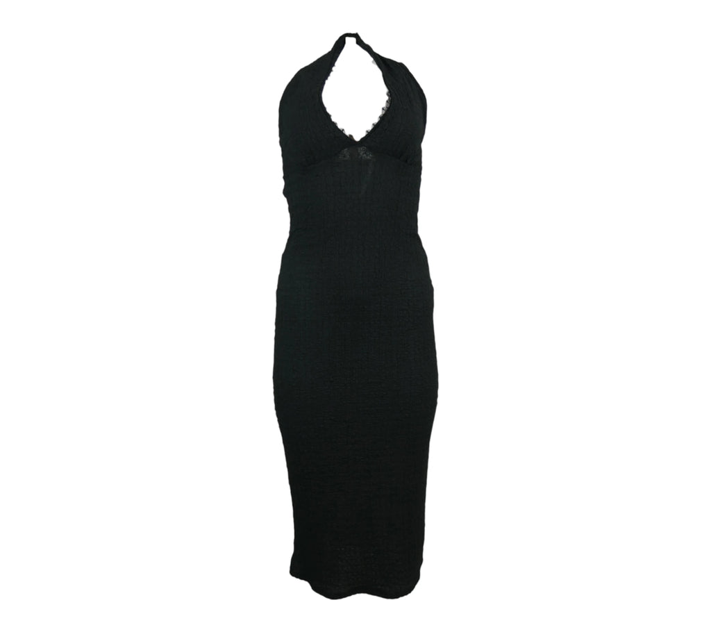 Vestido halter ajustado negro elegante mujer
