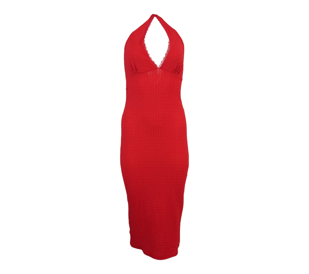Vestido halter ajustado rojo intenso mujer