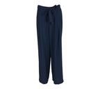 Pantalón fluido mujer azul marino con cinturón lazada