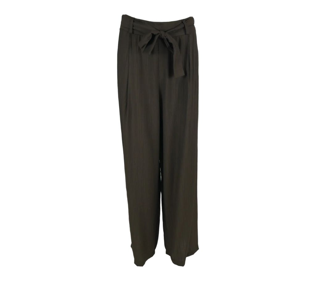 Pantalón fluido mujer marrón con cintura lazada