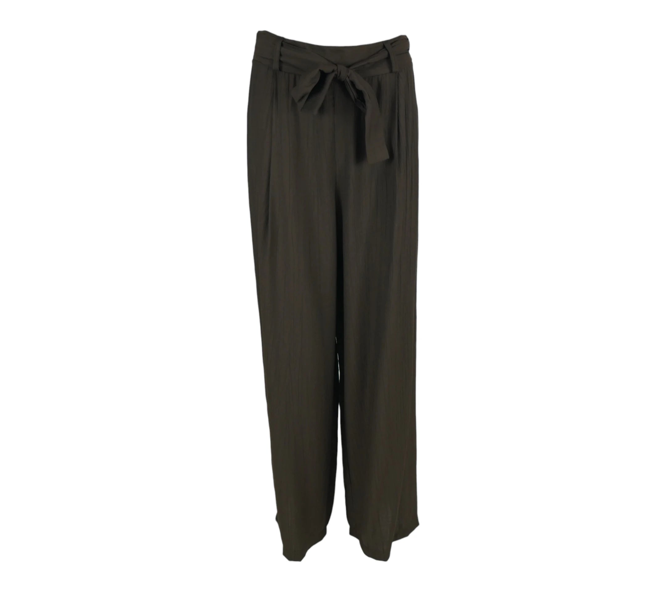Pantalón fluido mujer marrón con cintura lazada