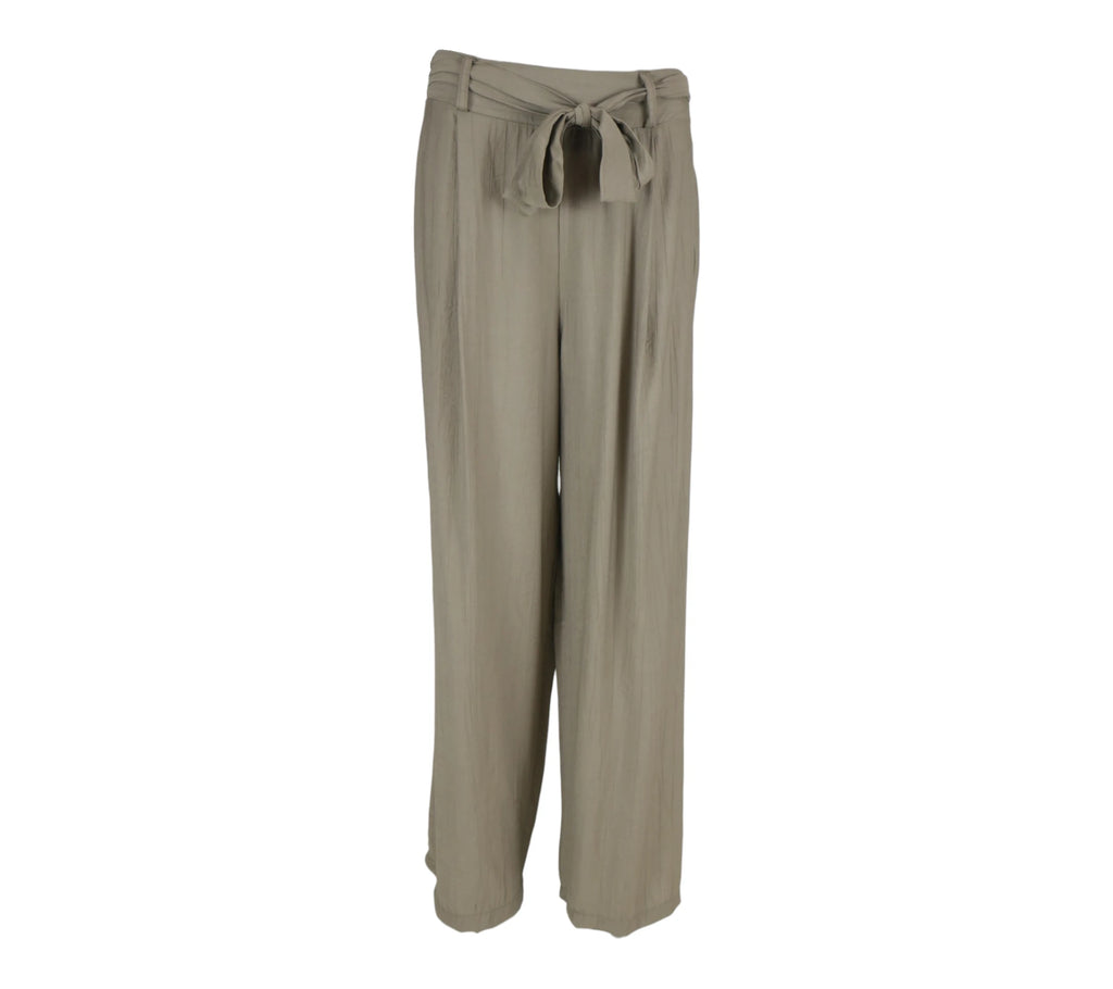 Pantalón fluido mujer taupe con detalle lazada
