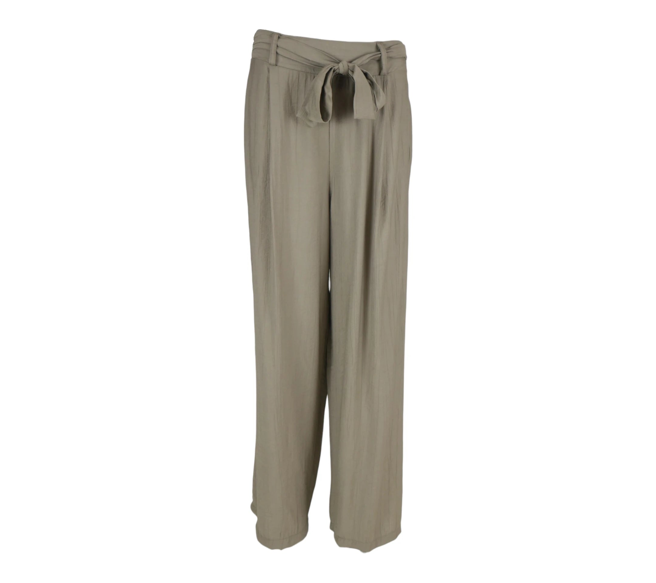 Pantalón fluido mujer taupe con detalle lazada