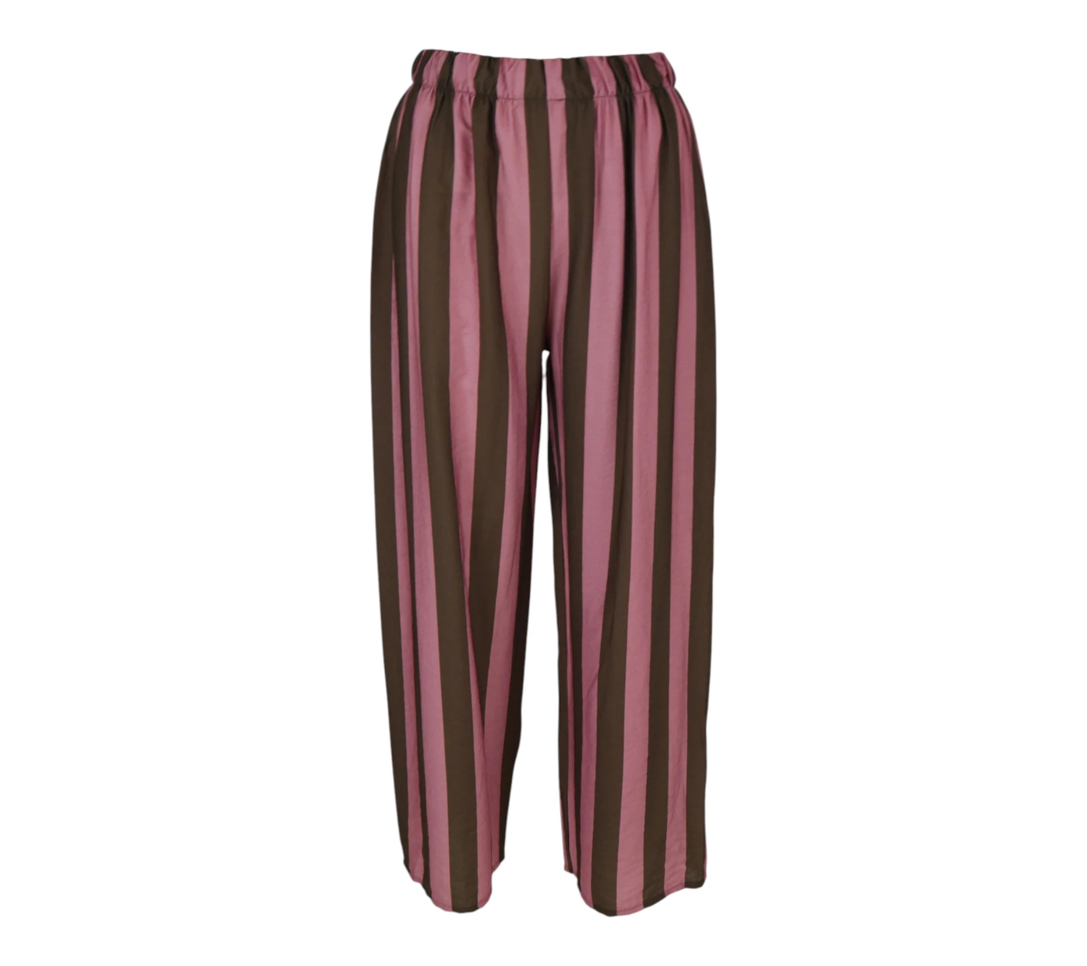 Pantalón Mariola de rayas verticales rosa y marrón con cintura elástica