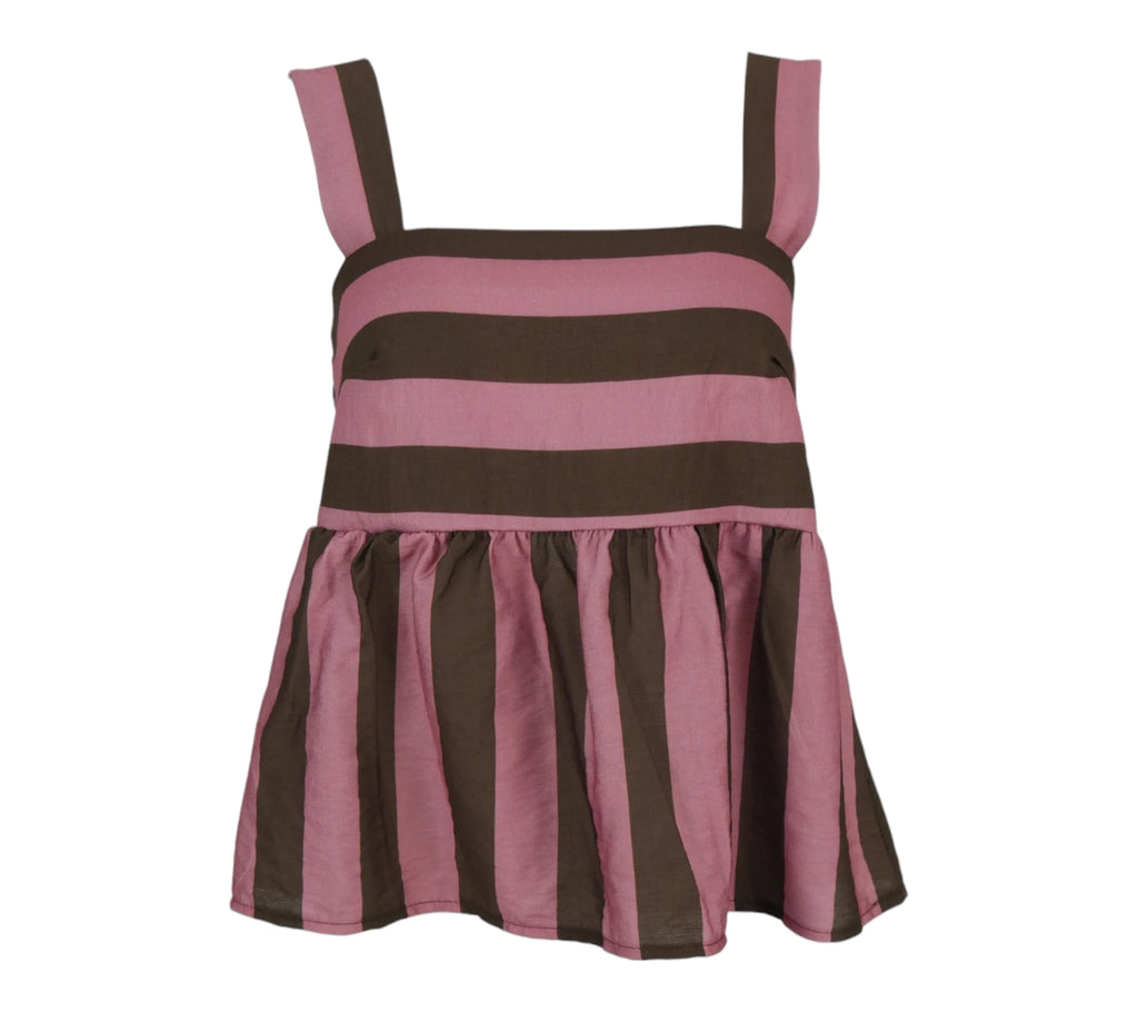 Top de rayas rosa y marrón con tirantes diseño suelto