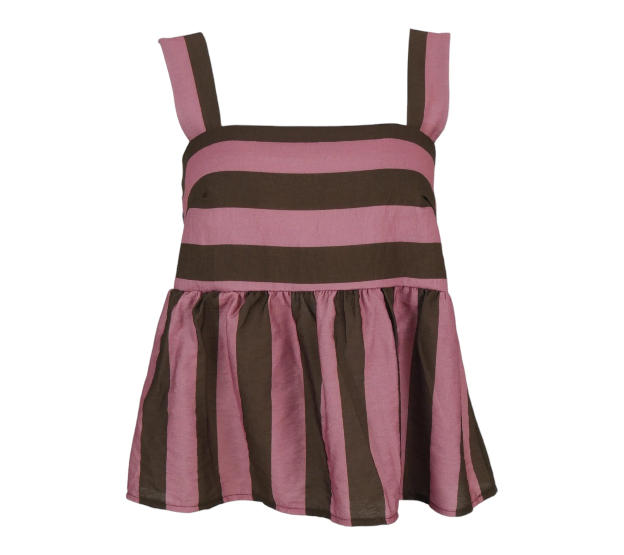 Top de rayas rosa y marrón con tirantes diseño suelto