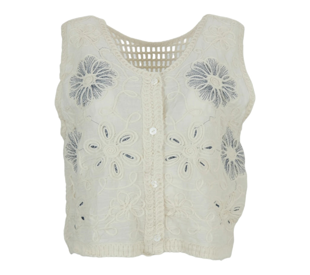Chaleco Crochet color Blanco y Azul