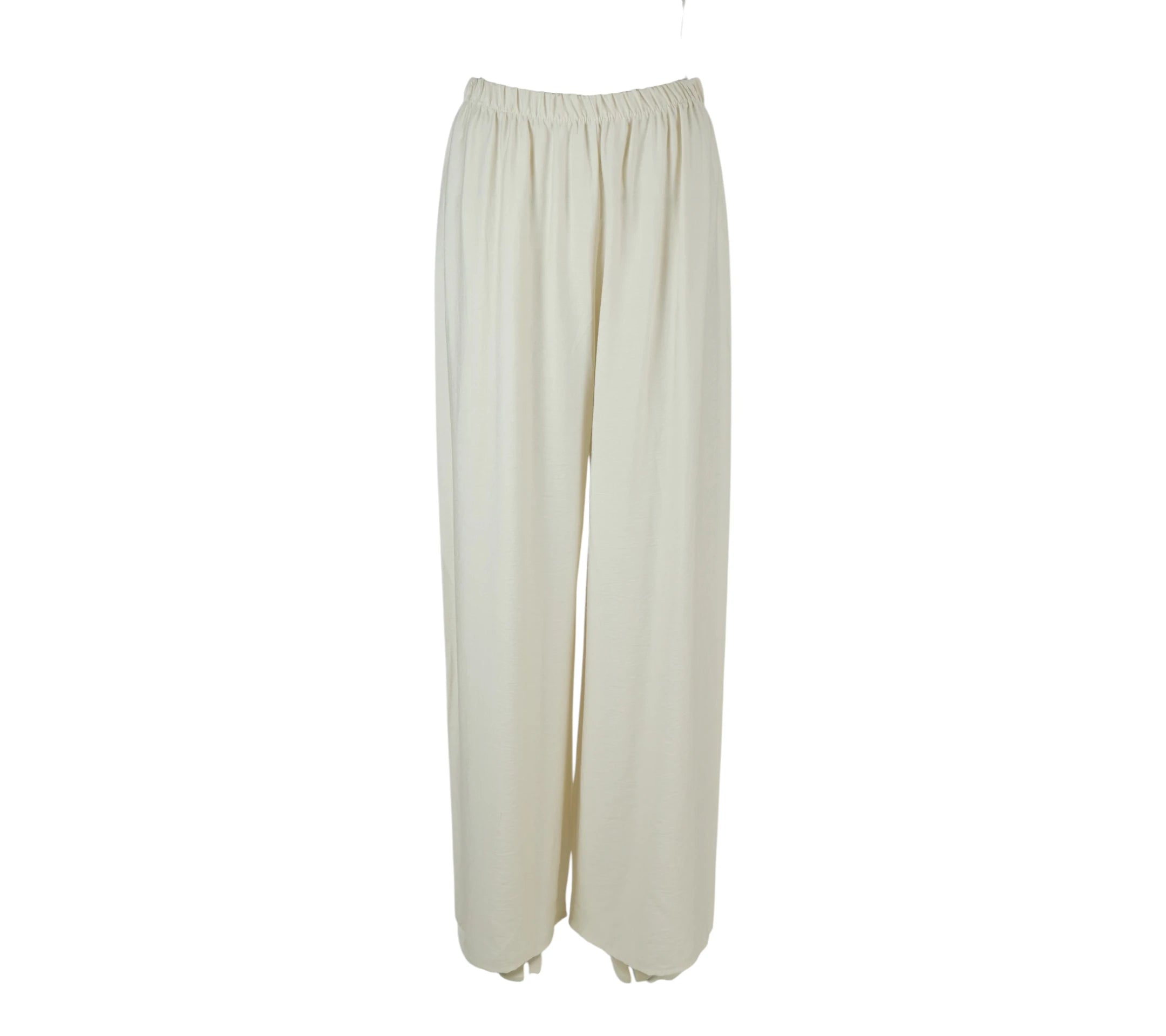 pantalón fluido beige mujer de tiro cómodo y pierna ancha
