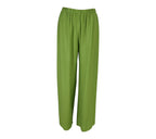 pantalón fluido verde mujer de pierna ancha y cintura elástica