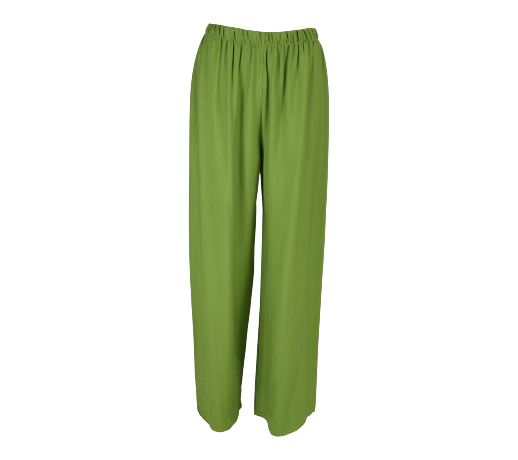 pantalón fluido verde mujer de pierna ancha y cintura elástica