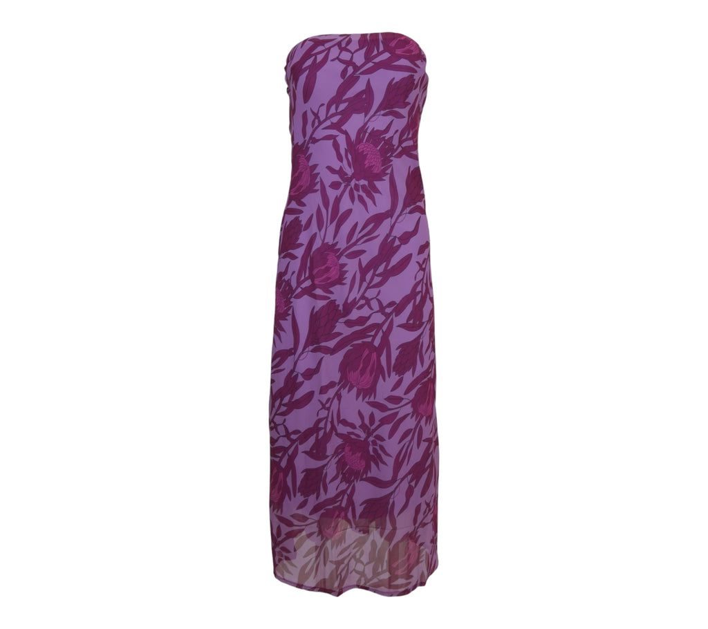 Vestido largo estampado floral rosa lila mujer