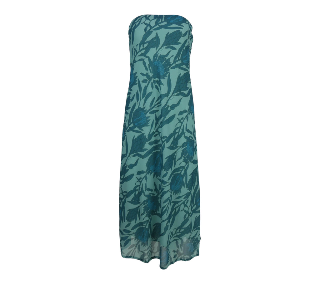 Vestido largo floral verde palabra de honor