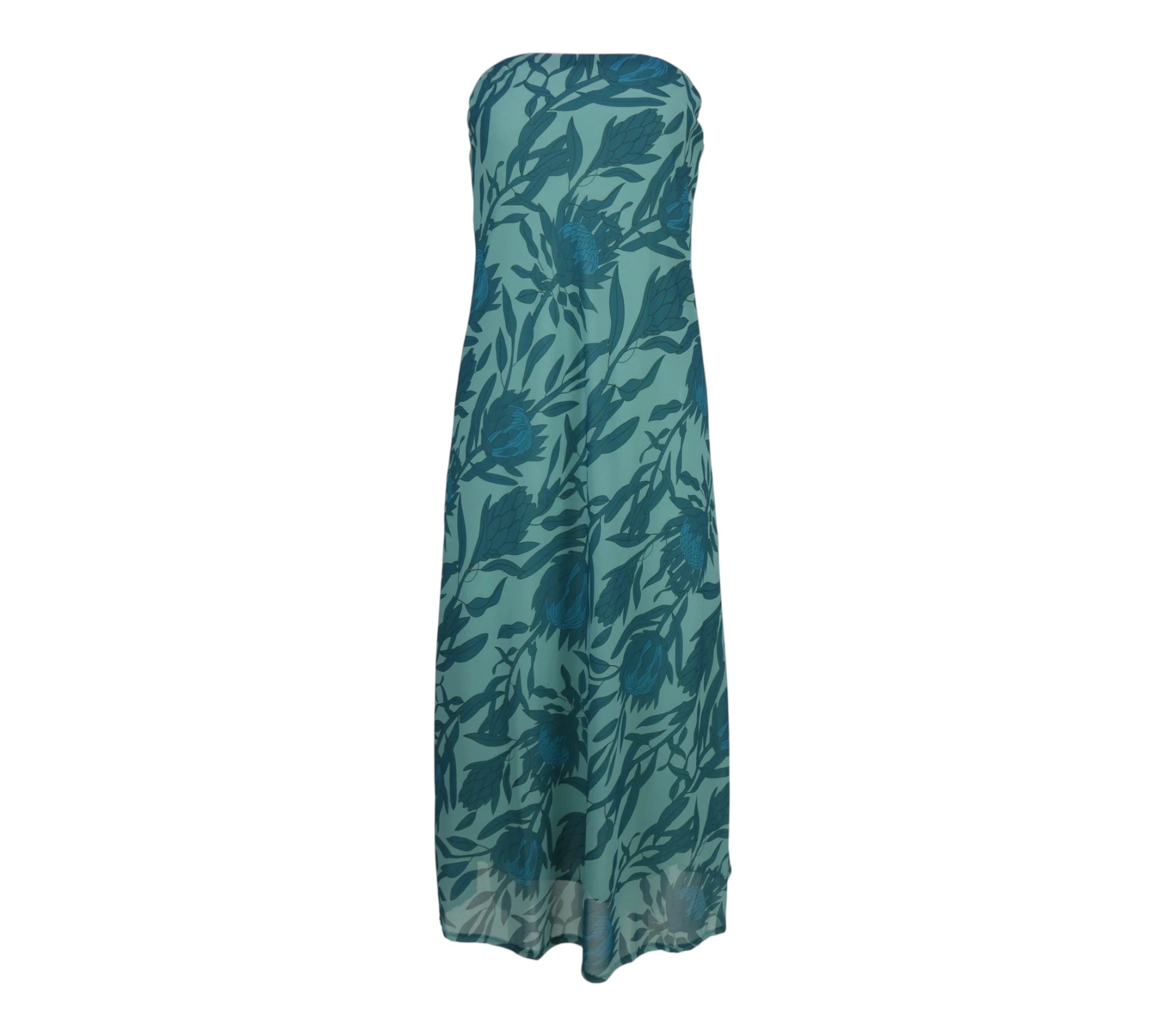 Vestido largo floral verde palabra de honor
