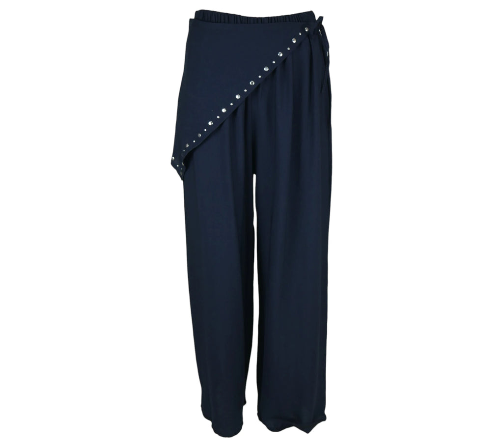 Pantalón Palazzo Pareo con Tachuelas color azul marino