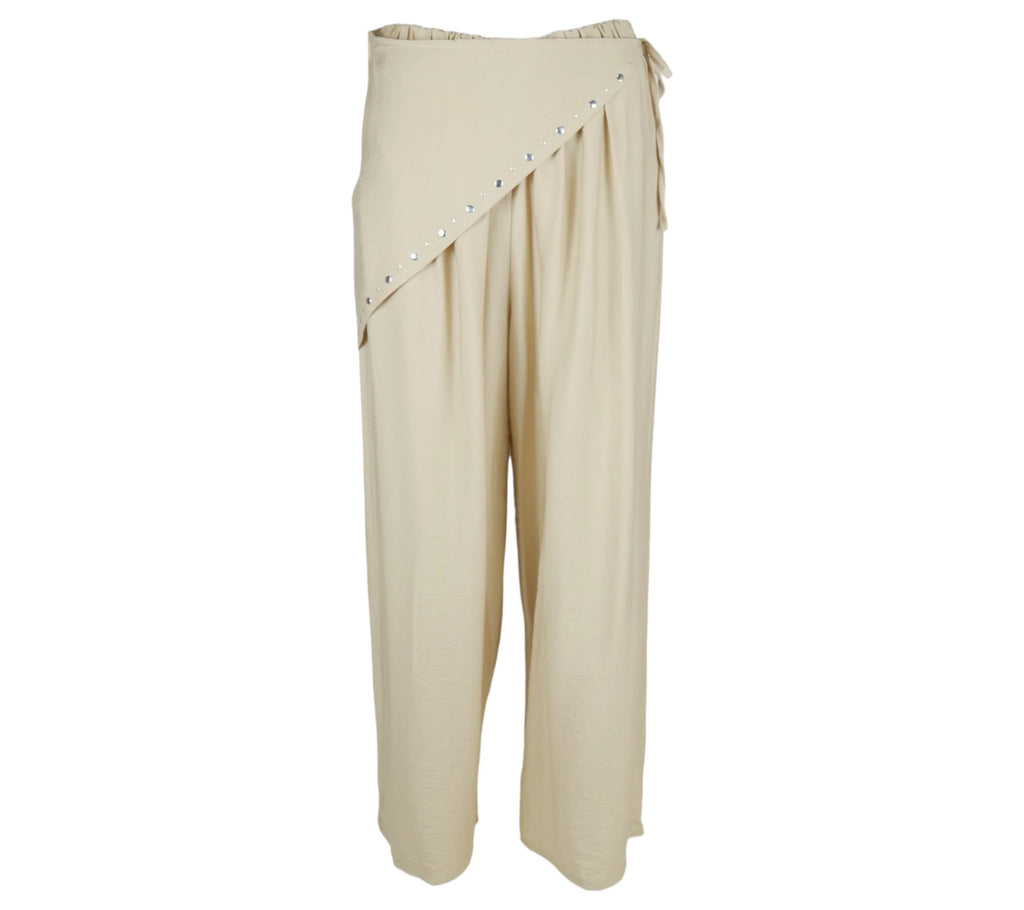Pantalón Palazzo Pareo con Tachuelas color beig