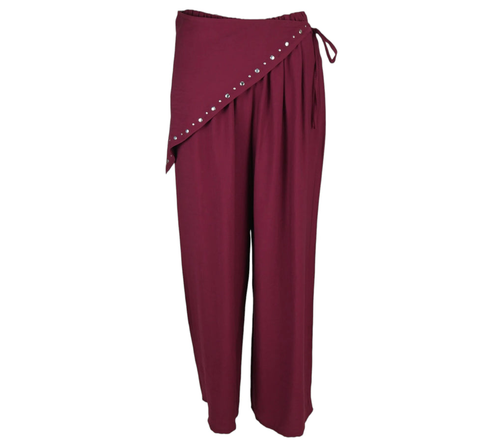 Pantalón Palazzo Pareo con Tachuelas color burdeo
