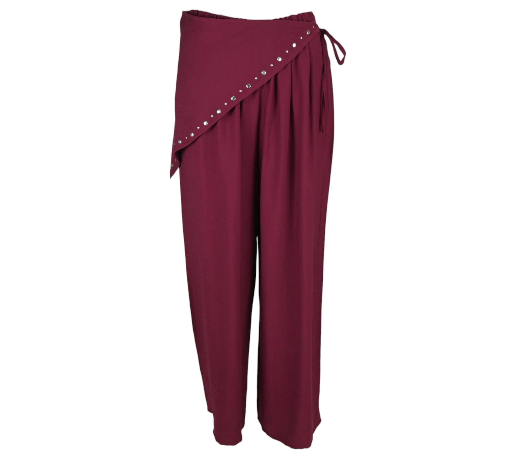 Pantalón Palazzo Pareo con Tachuelas color burdeo