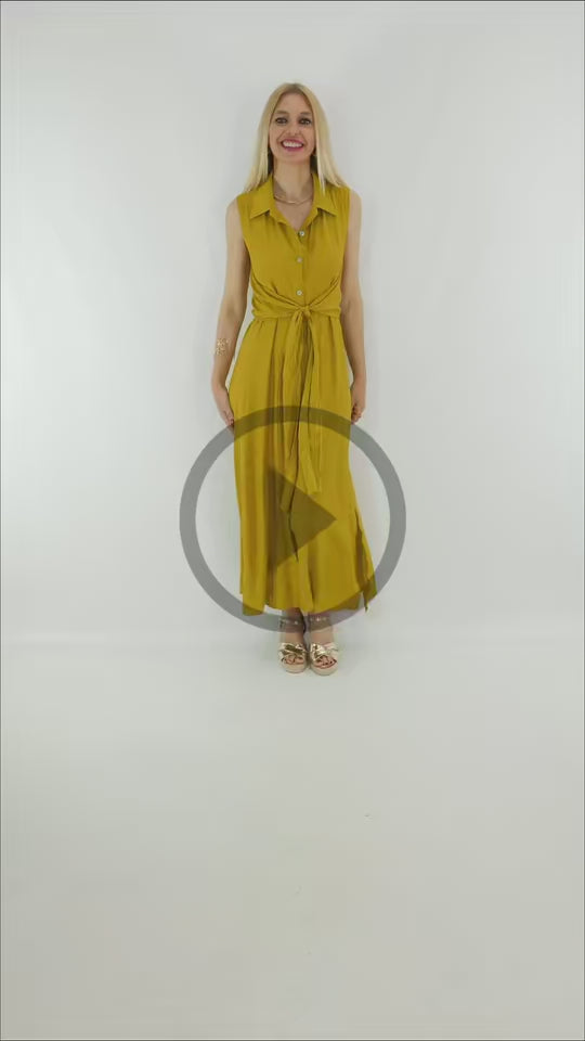 Video de Vestido lazo mujer mostaza con lazo ajustable y caída ligera