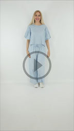 Video del Pantalón vichy celeste mujer con top vichy de marga corta de la misma tela