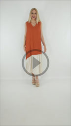 Video del Vestido largo bicolor caldera y beige fluido mujer