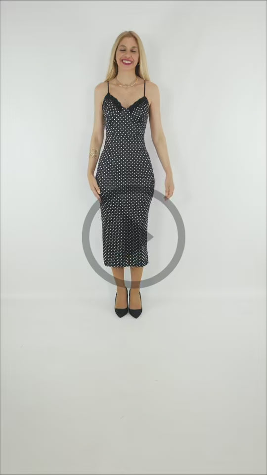 Video del vestido lunares encaje negro ajustado mujer-vista frontal